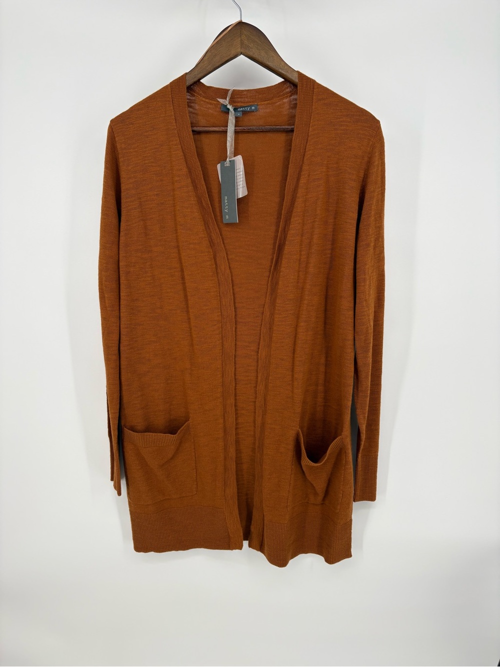 Matty M Open-Front Rust Cardigan with Front Pockets NWT